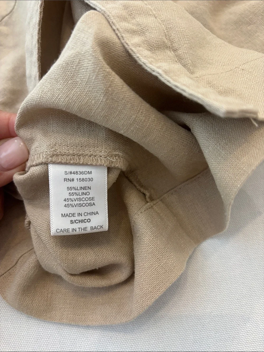 Love Tree Beige Short-Sleeve Collared Linen Blend Button Up Dress with Belt. S